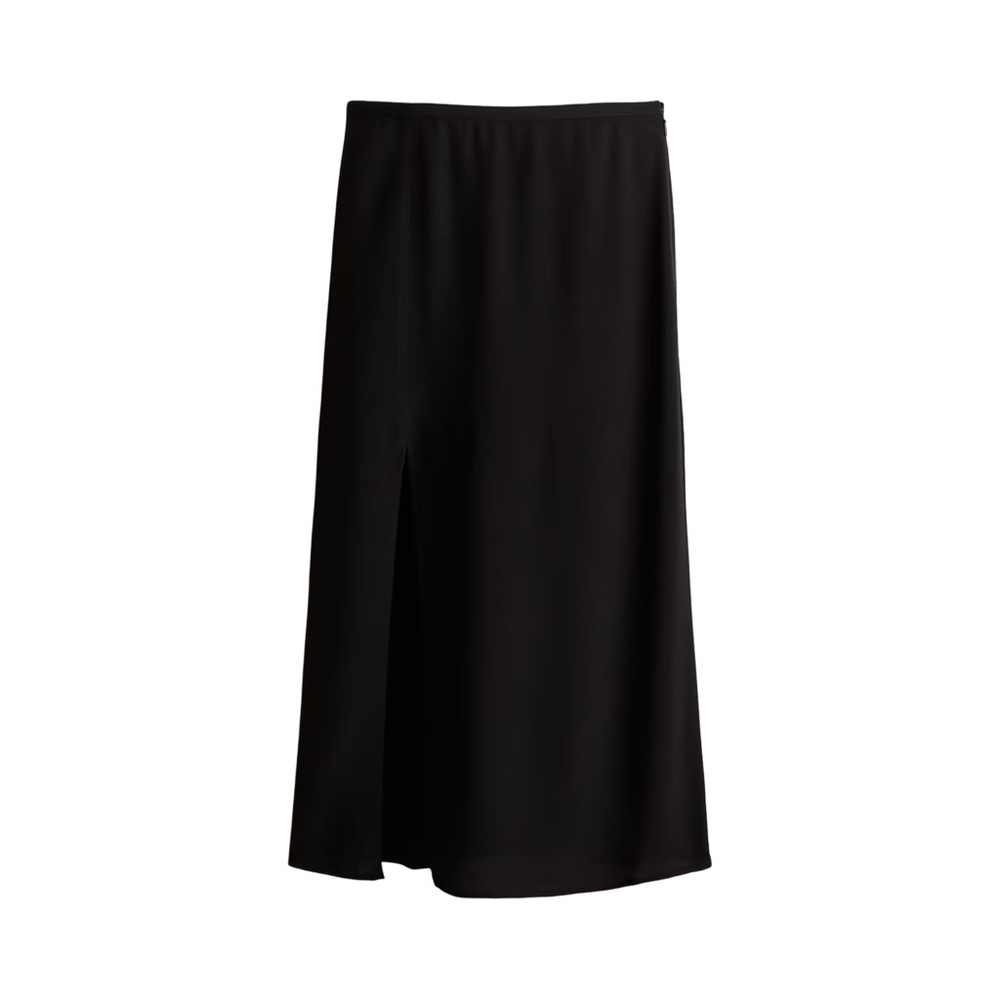 H&M Classic Black Crepe Midi Skirt With Slit
